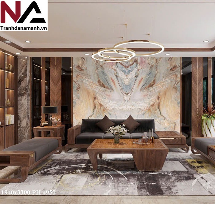 Mẫu tranh đ&aacute; ốp tường ph&ograve;ng kh&aacute;ch đẹp