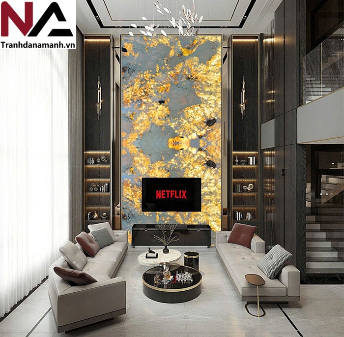 Mẫu tranh đ&aacute; ốp tường ph&ograve;ng kh&aacute;ch đẹp