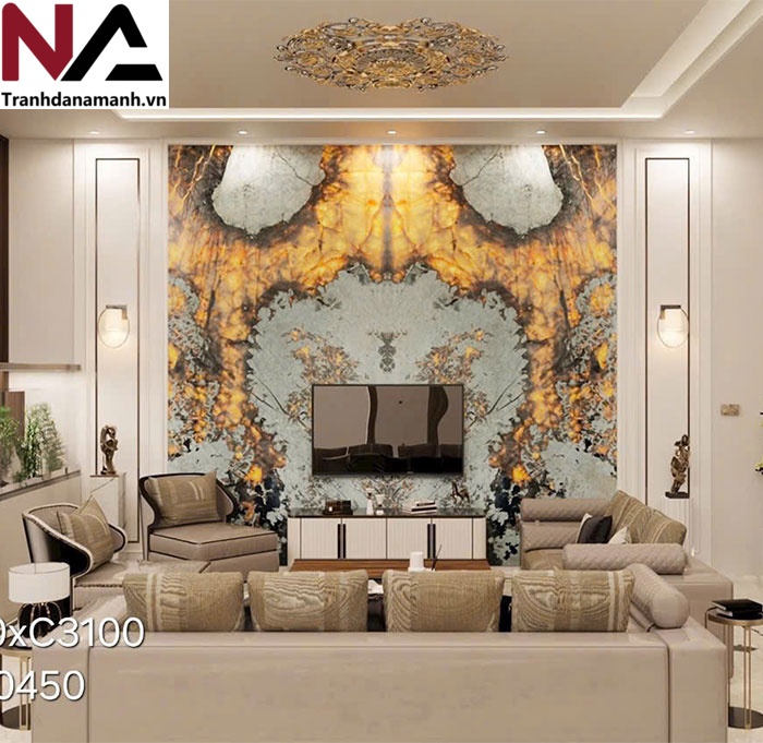 Mẫu tranh đ&aacute; ốp tường ph&ograve;ng kh&aacute;ch đẹp